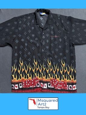 XNT Las Vegas Poker Flame Shirt Mens XL Casino Dice Cards Button Front Retro